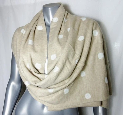 Polka Dot Knit Scarf Wrap Reversible Banana Republic Cream Tan Silver Glitter - Image 1 of 4