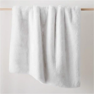 West Elm Faux Fur Chinchilla Throw Blanket, Oversized 80”x60”, Stone White - Picture 1 of 4