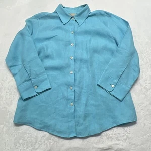 LL Bean 100% Leinen Hemd mit Knopfleiste Damen S blau 3/4 Arm Lagenlook Strand - Bild 1 von 12