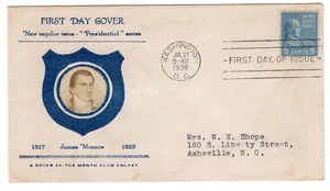 #810 Presidential Series 5c James Monroe 1938 FDC Planty #114 Cover of the Month - Picture 1 of 2