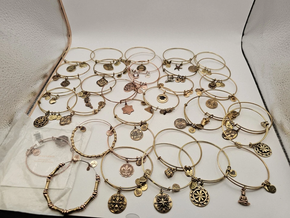 Alex Ani Wire Charm Beaded Gold Lot 6 Project Bracelet Of 33 Pieces ⭐️ As Is  - Image 1 of 4
