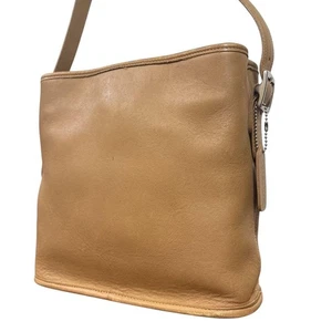 Coach Leather Shoulder Bag Camel Logo Charm Authentic Crossbody Purse - Picture 1 of 14