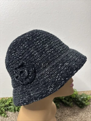 August Hat Company Chenille Negro Plata Tejido Cloche Cubo Flor Foto 1 de 4