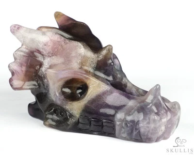 Escultura de calavera de dragón de cristal tallado a mano de fluorita de 5,3", cristal curativo Foto 1 de 4