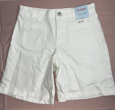 Cat & Jack Girls Denim Bermuda Shorts Size L (10/12) White Stretch NWT - Image 1 of 4