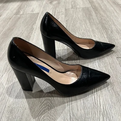 Stuart Weitzman Black Patent Leather Pointed Toe 85 Block Heels Sz6 quiet luxury - Image 1 of 4