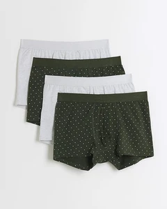 River Island Mens 4 Pack Trunks Khaki Spot Elasticated Waist Underwear Bottoms - Picture 1 of 7