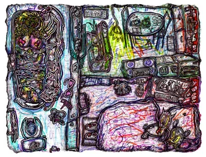 HAPPY GRAVE original PAINTING surreal contemporary art rare :  "THE APARTMENT" - Picture 1 of 1