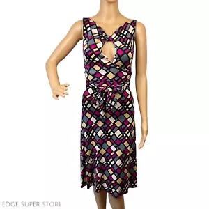 Mini abito da cocktail DVF Diane Von Furstenberg seta rosa grigio scollo a V taglia 0 - Foto 1 di 5