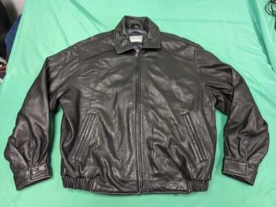 Chaqueta Bomber Hathaway De Colección Cuero Negra Cremallera Frontal L Foto 1 de 4