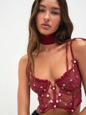 Nuevo con etiquetas For Love And Lemons Colette Bustier Borgoña talla M Foto 1 de 4