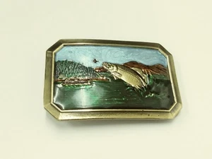 1977 Bass Fishing Brass and Epoxy Belt Buckle Great American Buckle Co #527 - Picture 1 of 6