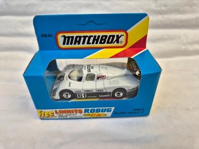 Vintage Matchbox MB46 Sauber Gruppo C Bianco #61 Pressofuso Auto IN Scatola Mint - Immagine 1 di 4