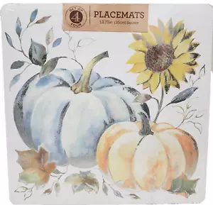 SET 4 TOVAGLIETTE QUADRATE RIGIDE CON RETRO IN SUGHERO,14"x14",2 ZUCCHE E GIRASOLE,BM - Foto 1 di 8
