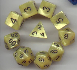 RPG Würfel 10 Stck. - Perlengelb - 1 @ D4 D8 D10 D12 D20 D00-10 & 4 D6 - Bild 1 von 1