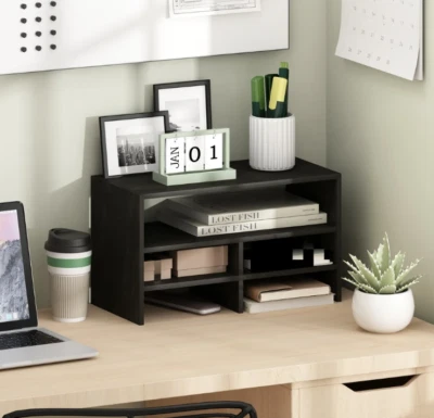 Desktop Organizer Wood Book Shelf Bookcase Office Desk Storage Rack Display Home - Image 1 of 4