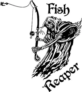 Fish Grim Reaper Fishing Rod Hook Car Boat Truck Window Vinyl Decal Sticker - Picture 1 of 2