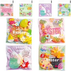 100 PCS Easter Candy Bags,Easter Bunny Self Adhesive Cookie Bags,4 Styles Clear - Picture 1 of 7
