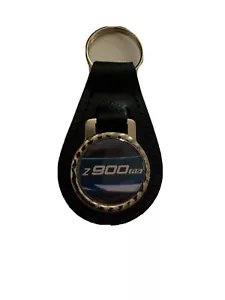 BLACK  LEATHER KEYRING/ FOB KAWASAKI Z 900 RS BLUE MOTORBIKES - Picture 1 of 1