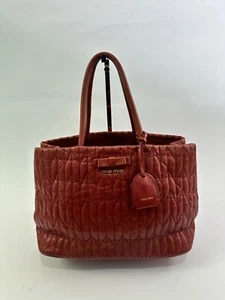 MIU MIU Nappa Matelasse Bow Tote Fuoco Red - Picture 1 of 7