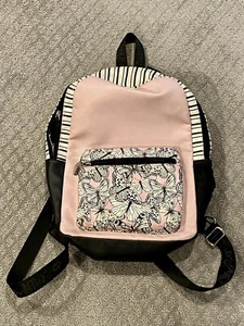 Betsey Johnson Backpack Book bag Purse Pink Black Butterflies Stripes - Picture 1 of 17