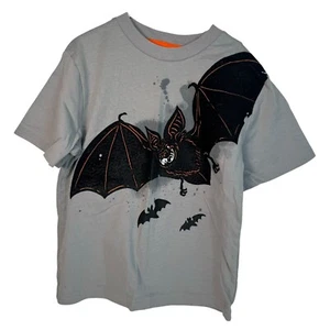 Gray & Black Vampire Bat Flocked T-Shirt Tee Top Halloween Horror Kids Boys XS - Picture 1 of 3
