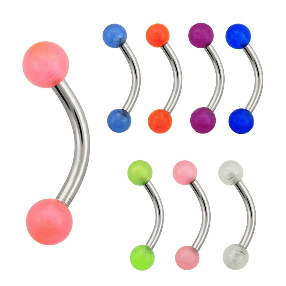 ❤ 1,2 mm Augenbrauen Piercing Curved Barbell Banane Leuchtende Acryl UV-Kugeln - Bild 1 von 1