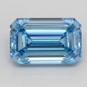 1 CT Fancy Vivid Blue Emerald Cut Lab Grown Diamond For Engagement Ring - IGI - Picture 1 of 4