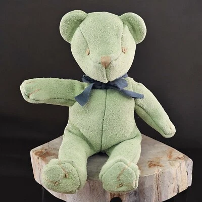 Vintage Edelman Teddy Bear Stuffed Plush Leather Cow Suede Rare Soft Moss Green - Image 1 of 4