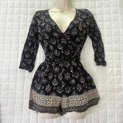 HOLLISTER Mameluco Mujer Pequeño Negro Floral Verano Retro Y2K Boho Grunge Divertido Foto 1 de 4