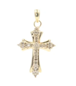 Colgante Cruz Mujer Estate Oro Amarillo 10KT Diamante Redondo 0.30 ctw 1.1" 2.49 g - Imagen 1 de 16