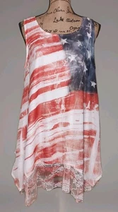 Cal Style - Tunica patriottica senza maniche con orlo in pizzo a strati Made in USA - Donna L - Foto 1 di 4