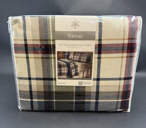 Vtg JCPenney Home Flannel Lodge Plaid Sheet Set Twin Size 100% Preshrunk Cotton - Picture 1 of 8