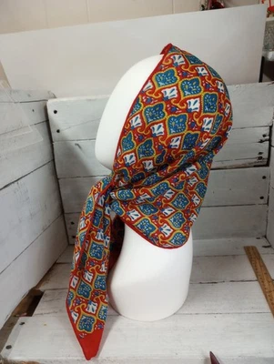 Vintage Retro Scarf Headwrap Hippie Boho Chic Multicolor Floral Rectangle Satin  - Image 1 of 4
