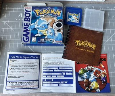 USA Pokemon Blue Gameboy First Print Red Text Error Sandshrew CIB Complete - Image 1 of 4