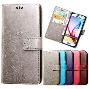 Samsung Galaxy S6 butterfly embossed print leather wallets in 5 colours Uk shop - Picture 1 of 34