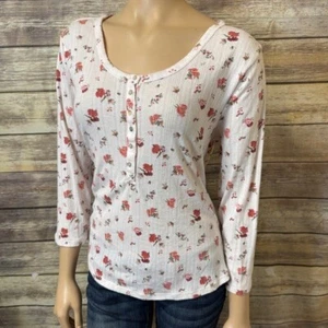 Top Henley termico floreale marca Lucky XL Ditsy Flowers Cottagecore collo a scoop - Foto 1 di 6