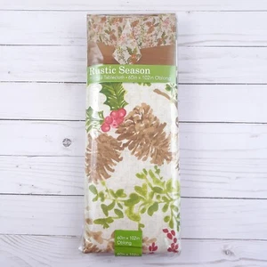 Fabric Tablecloth Holiday Pinecones Holly Leaves Berries 60x102 Rustic Season - Picture 1 of 3