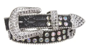 Kids 1" 25 mm Western Cowgirl Rhinestone Cross Studded Skinny Belt Black | 22" - Picture 1 of 3