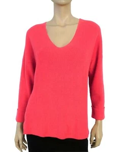 COTTON by AUTUMN CASHMERE Coral Pink Shaker Keyhole Sweater L NEW WITH TAGS - Picture 1 of 3