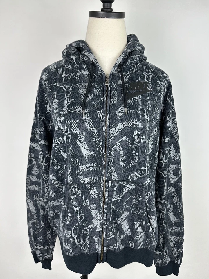 NIKE Sudadera con Capucha Mujer Grande Estampado Piel de Serpiente Gris Carbón Cremallera Completa Gimnasio Foto 1 de 4