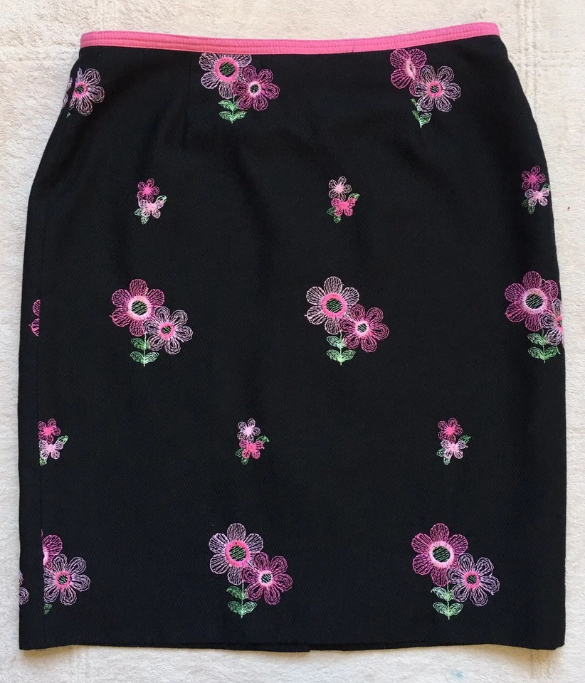 Falda para mujer Cynthia Steffe, talla 10, negra rosa y verde, flores bordadas nueva con etiquetas Foto 1 de 4