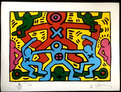 Keith-Haring Lithographie COA Original Sign. Numeriert mit Bleistift Bescheinigt - Bild 1 von 4