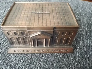 NATIONAL BANK OF NORWALK VINTAGE METAL BANTHRICO SOUVENIR BUILDING BANK 1960s - Picture 1 of 5