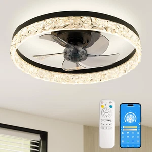 20" Modern Fan Lights Flush Mount LED Ceiling Light kit With Remote APP Control - Picture 1 of 12