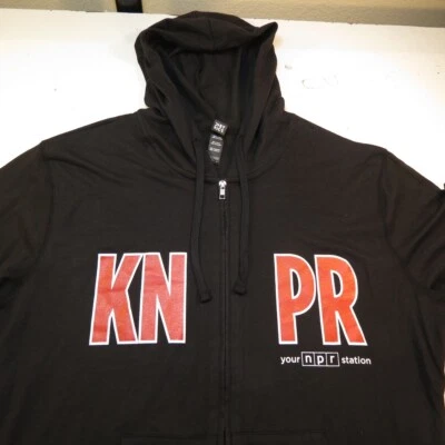 NEW KNPR NPR RADIO FULL ZIP HOODIE HOODED SWEATSHIRT JACKET Sz Mens L Black  - Image 1 of 3
