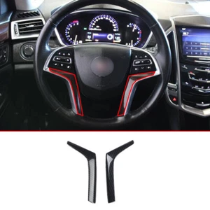 Carbon Fiber Style Steering Wheel L&R Strip Cover 2pc For Cadillac SRX 2013-2016 - Picture 1 of 12