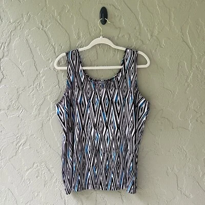 Chico's Travelers 3 Black White Blue XL Diamond Geo Contemporary Tank Top NWT - Image 1 of 4