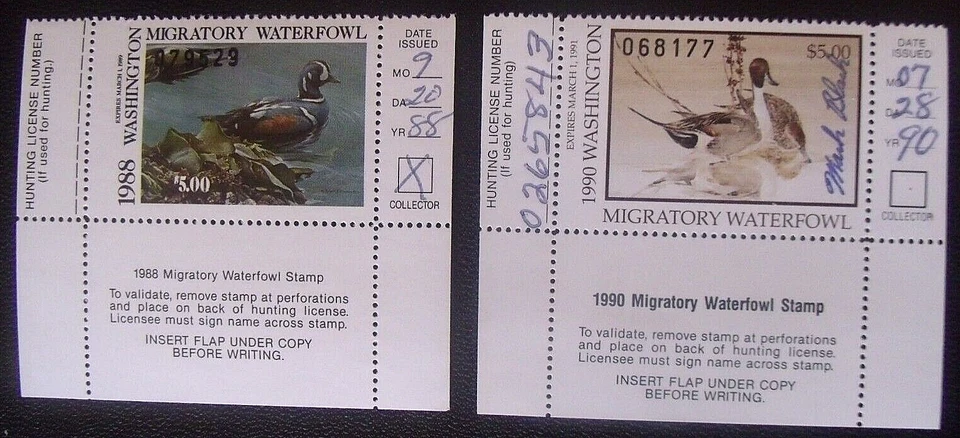1988 MNH & 1990 Signed Washington Waterfowl Duck Hunting Stamps     Lot#N06 - Image 1 of 1