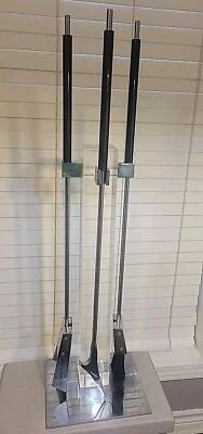MCM Lucite cromo 4 piezas Herramientas modernas para chimenea de mediados de siglo estilo Maison Charles Foto 1 de 4